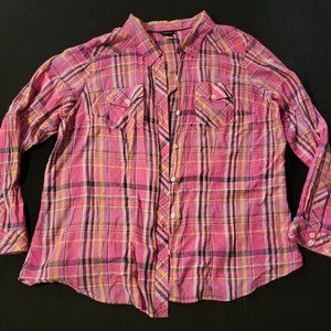 Torrid Size 2 Pink Plaid Long-sleeved Button Down Shirt